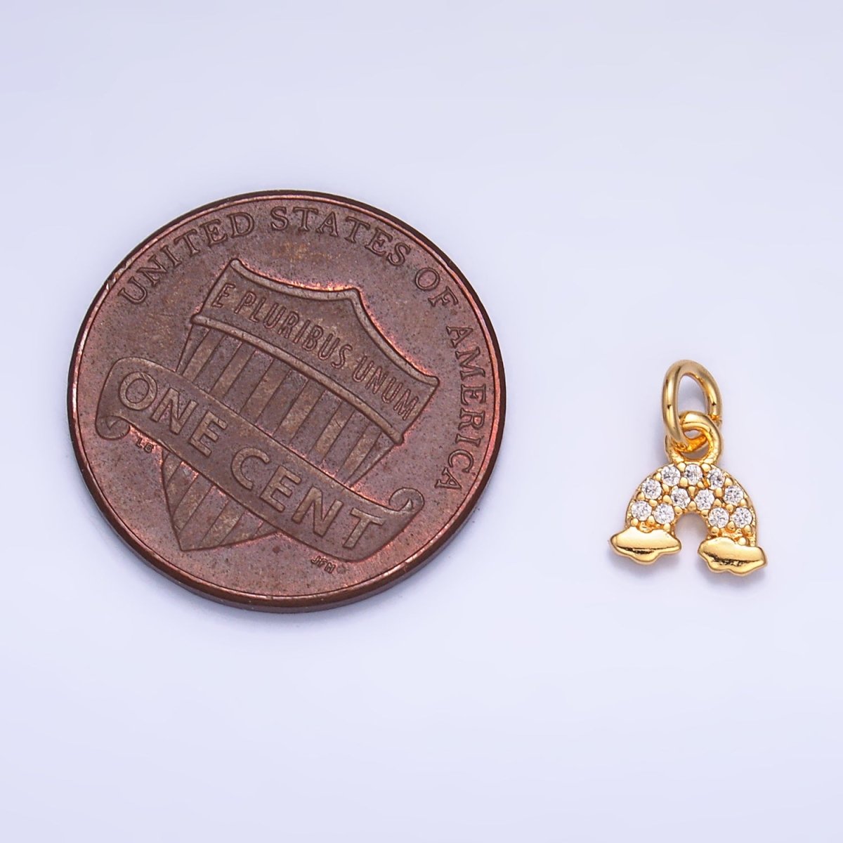 24K Gold Filled Mini Micro Paved CZ Rainbow Charm in Gold & Silver | W378