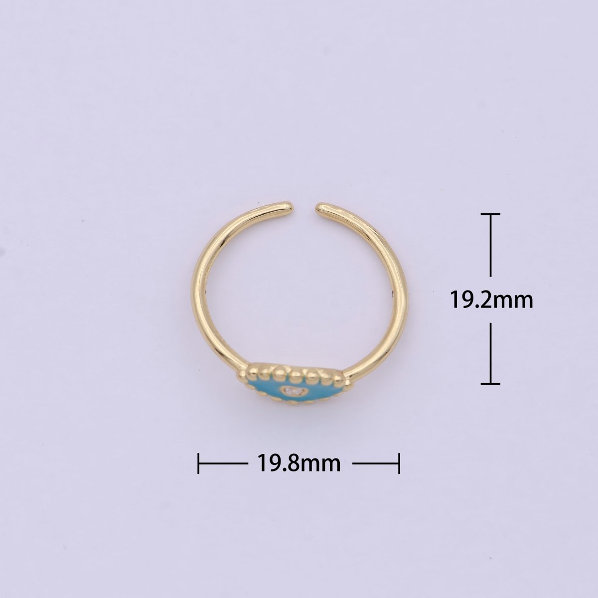 24K Gold Filled Mini Minimalist Evil Eye CZ Teal & Blue Enamel Adjustable Ring U-196