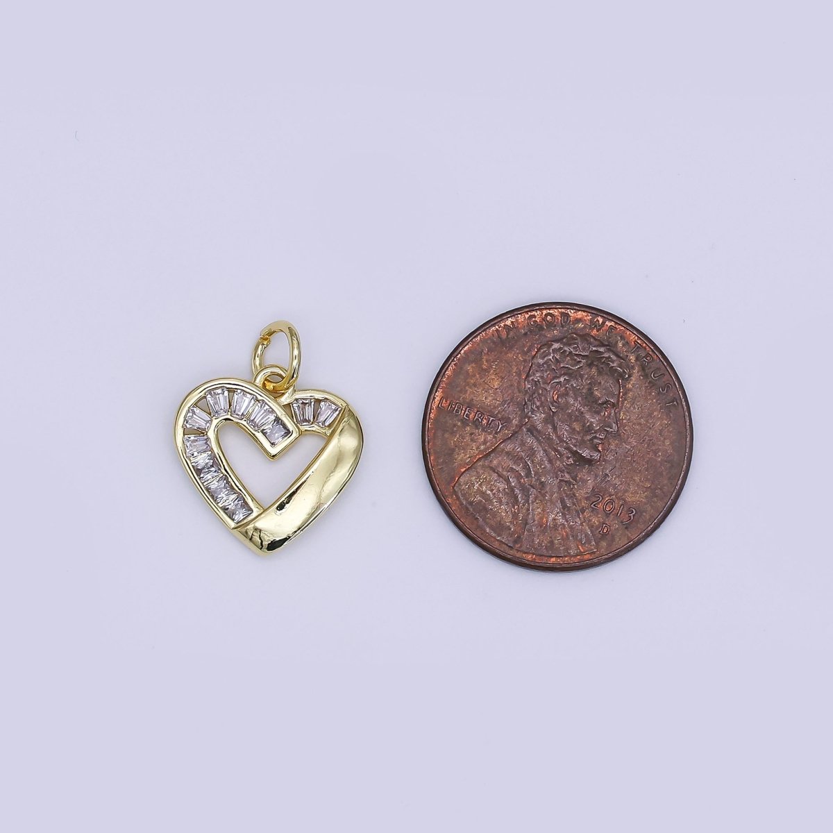 24K Gold Filled Mini Open Heart Charm Micro Pave CZ Pendant | AJ - 357 - DLUXCA