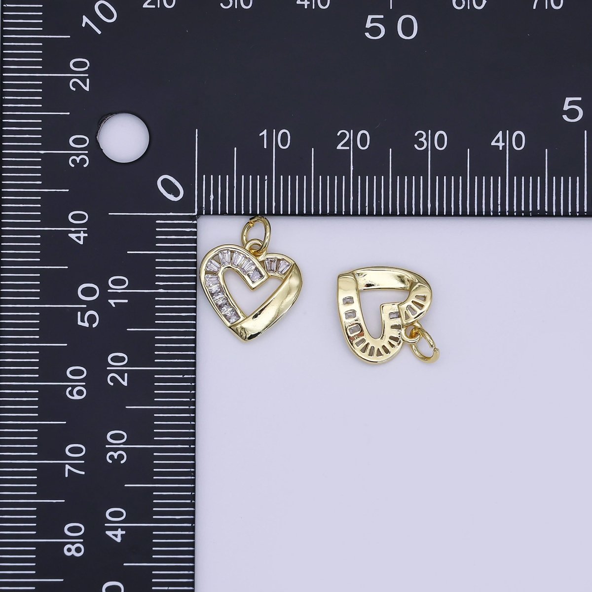 24K Gold Filled Mini Open Heart Charm Micro Pave CZ Pendant | AJ - 357 - DLUXCA