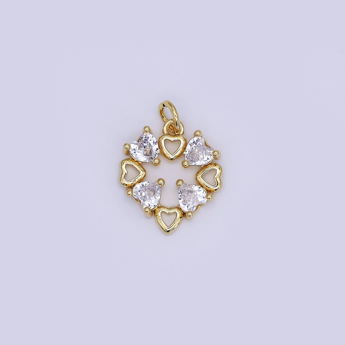 24K Gold Filled Mini Open Heart Charm Micro Pave CZ Pendant | AJ - 359 - DLUXCA