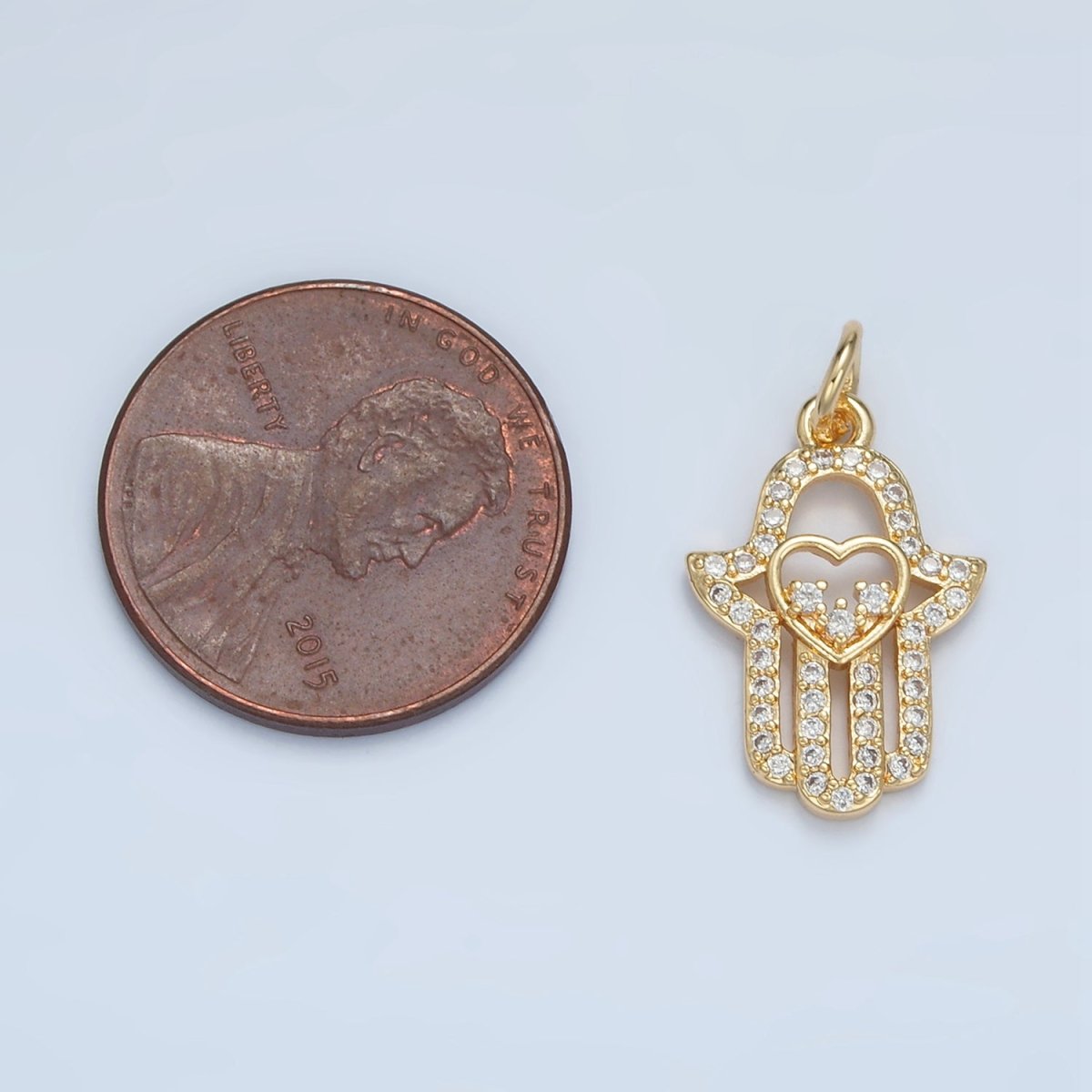 24K Gold Filled Mini Open Love Hamsa Hand Micro Paved CZ Charm | E740 - DLUXCA