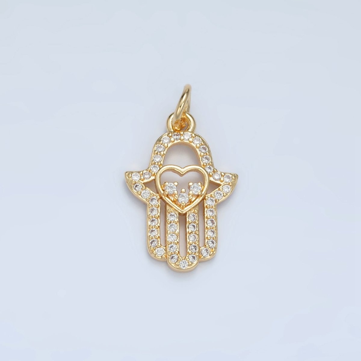 24K Gold Filled Mini Open Love Hamsa Hand Micro Paved CZ Charm | E740 - DLUXCA