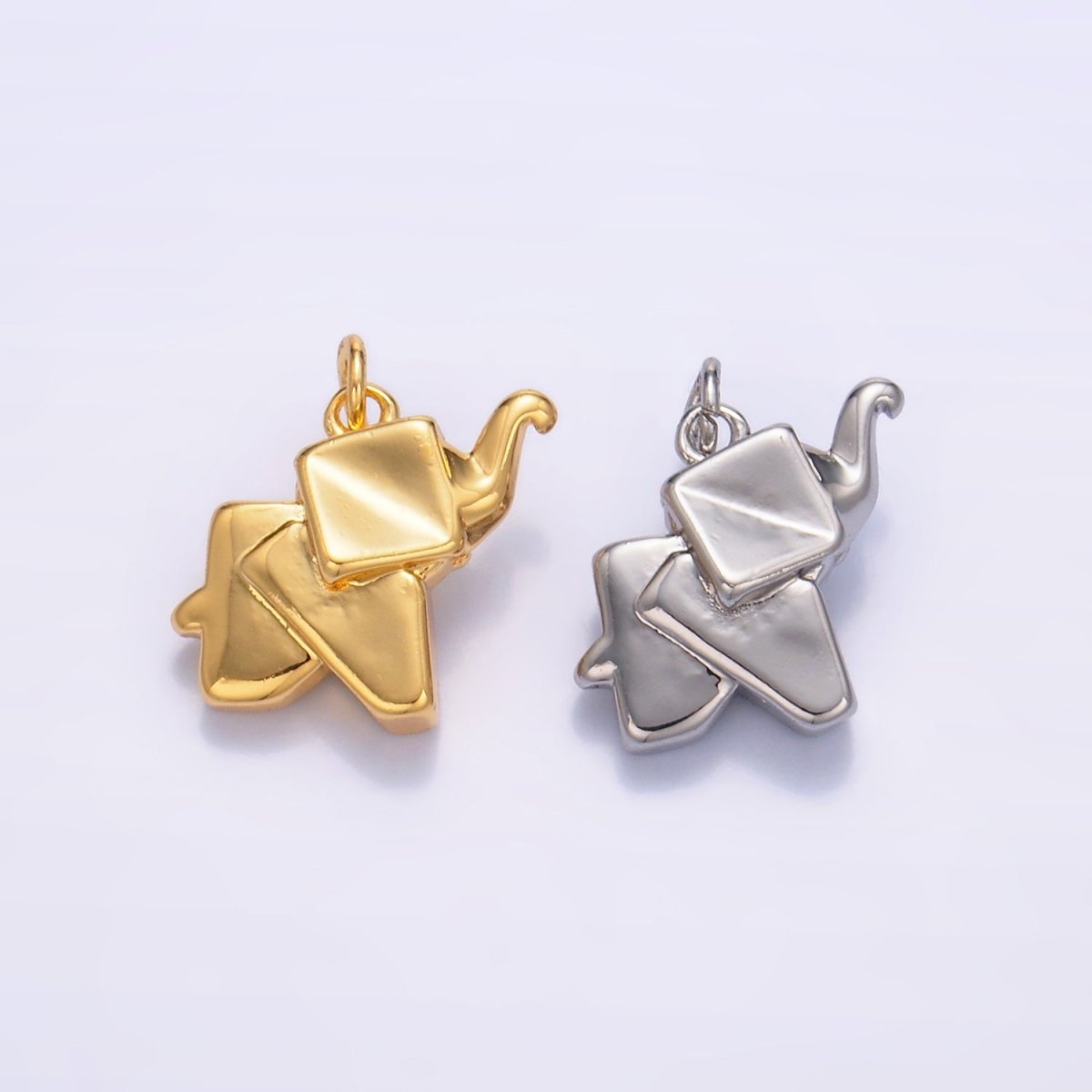 24K Gold Filled Mini Origami Elephant Animal 3D Multidimensional Charm in Gold & Silver | W245