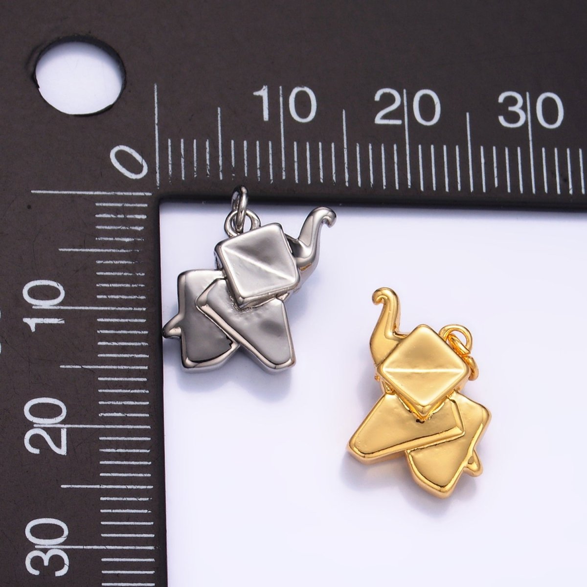 24K Gold Filled Mini Origami Elephant Animal 3D Multidimensional Charm in Gold & Silver | W245