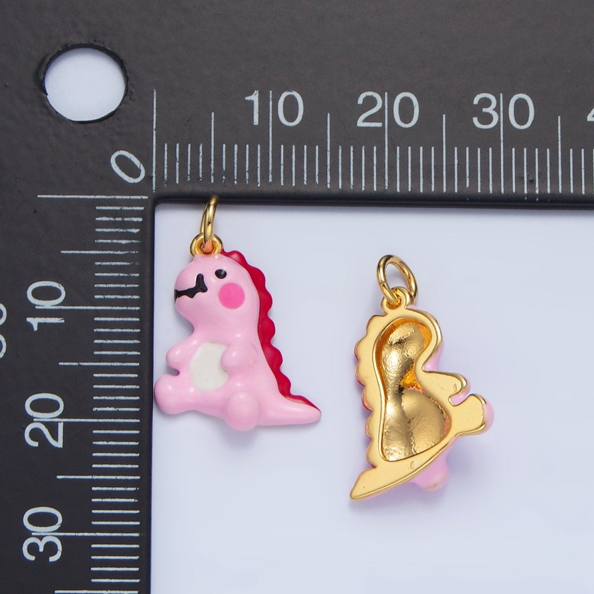 24K Gold Filled Mini Pink Enamel T - Rex Dinosaur Charm | X789 - DLUXCA