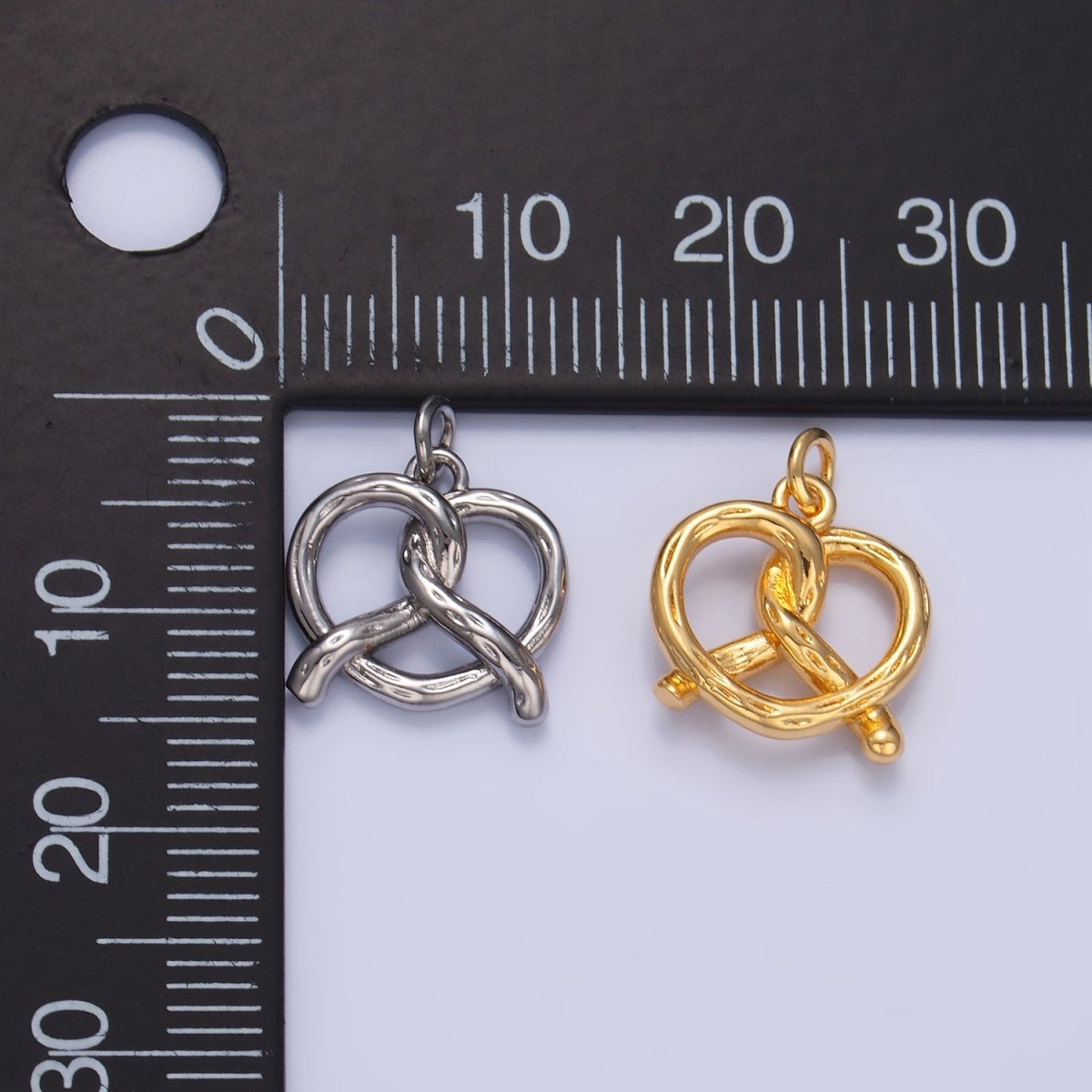 24K Gold Filled Mini Pretzel Pastry 3D Minimalist Charm in Gold & Silver | W105