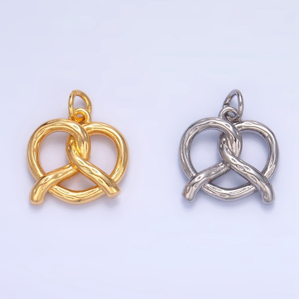 24K Gold Filled Mini Pretzel Pastry 3D Minimalist Charm in Gold & Silver | W105