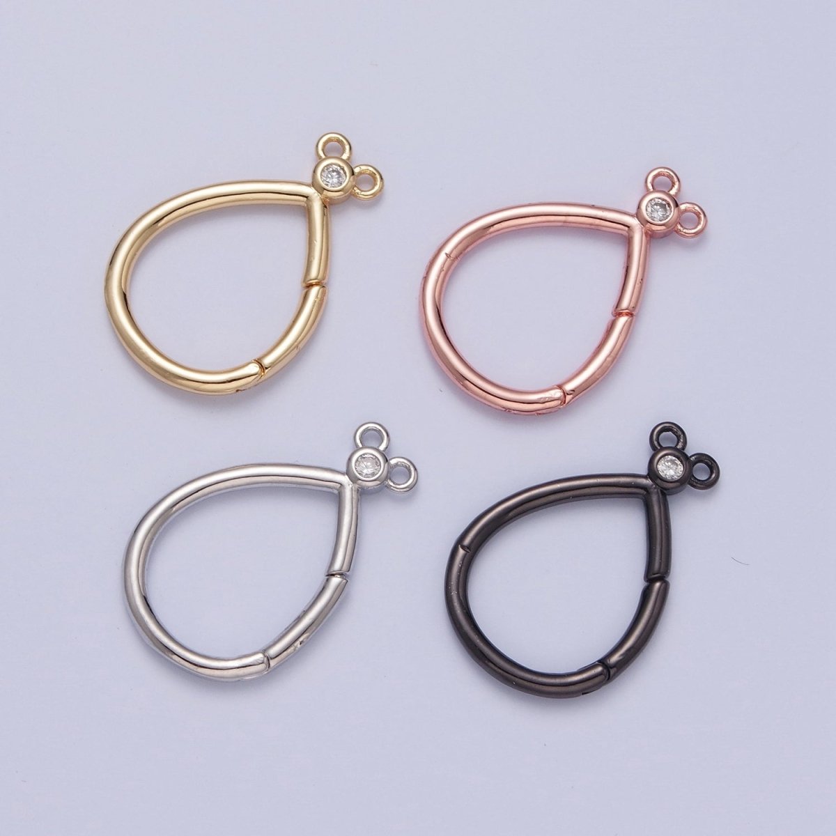 24K Gold Filled Mini Round Cubic Zirconia Teardrop Spring Gate Ring Closure L-798~L-801