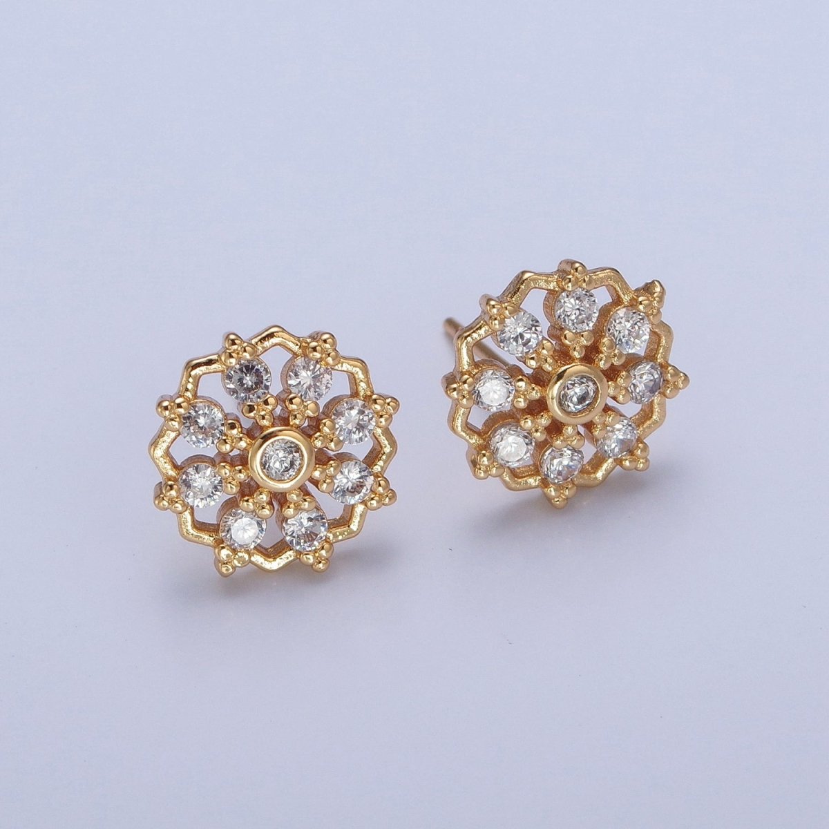 24K Gold Filled Mini Sunburst Cubic Zirconia Stud Earrings T-133 - DLUXCA