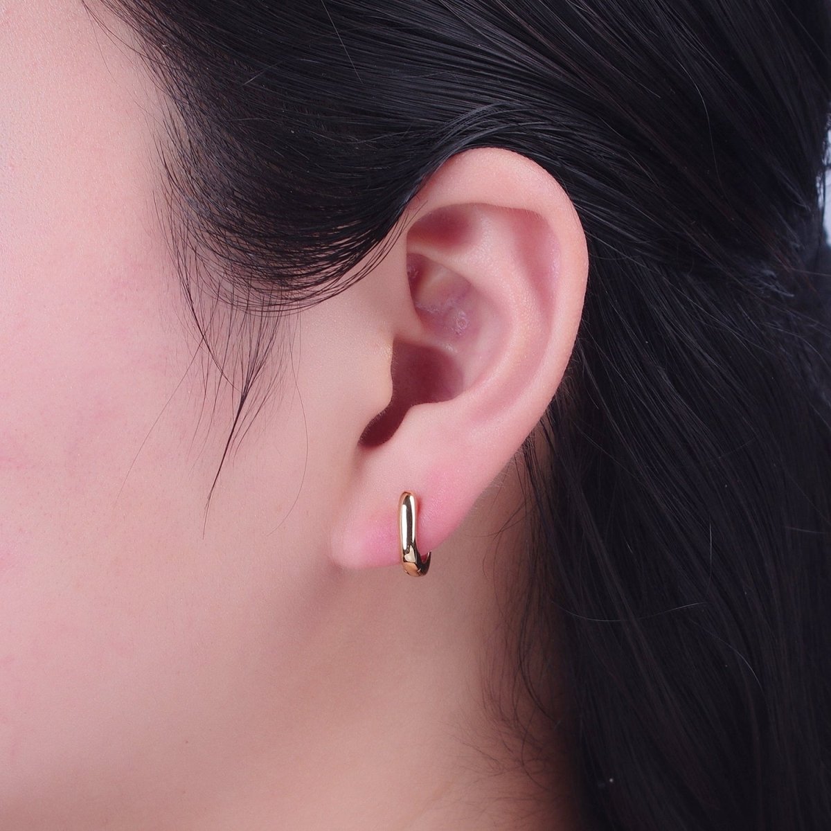 24K Gold Filled Mini U Shaped Huggie Hoop Earrings P-400 - DLUXCA