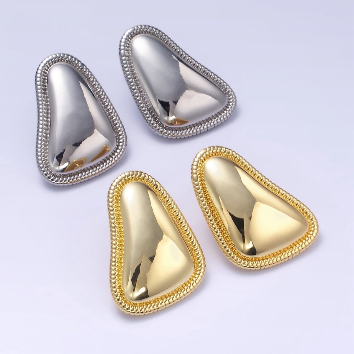 24K Gold Filled Minimalist Abstract Triangle Dotted Bezel Earrings Set in Gold & Silver | T311 P359
