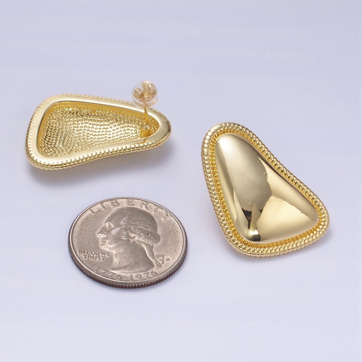 24K Gold Filled Minimalist Abstract Triangle Dotted Bezel Earrings Set in Gold & Silver | T311 P359