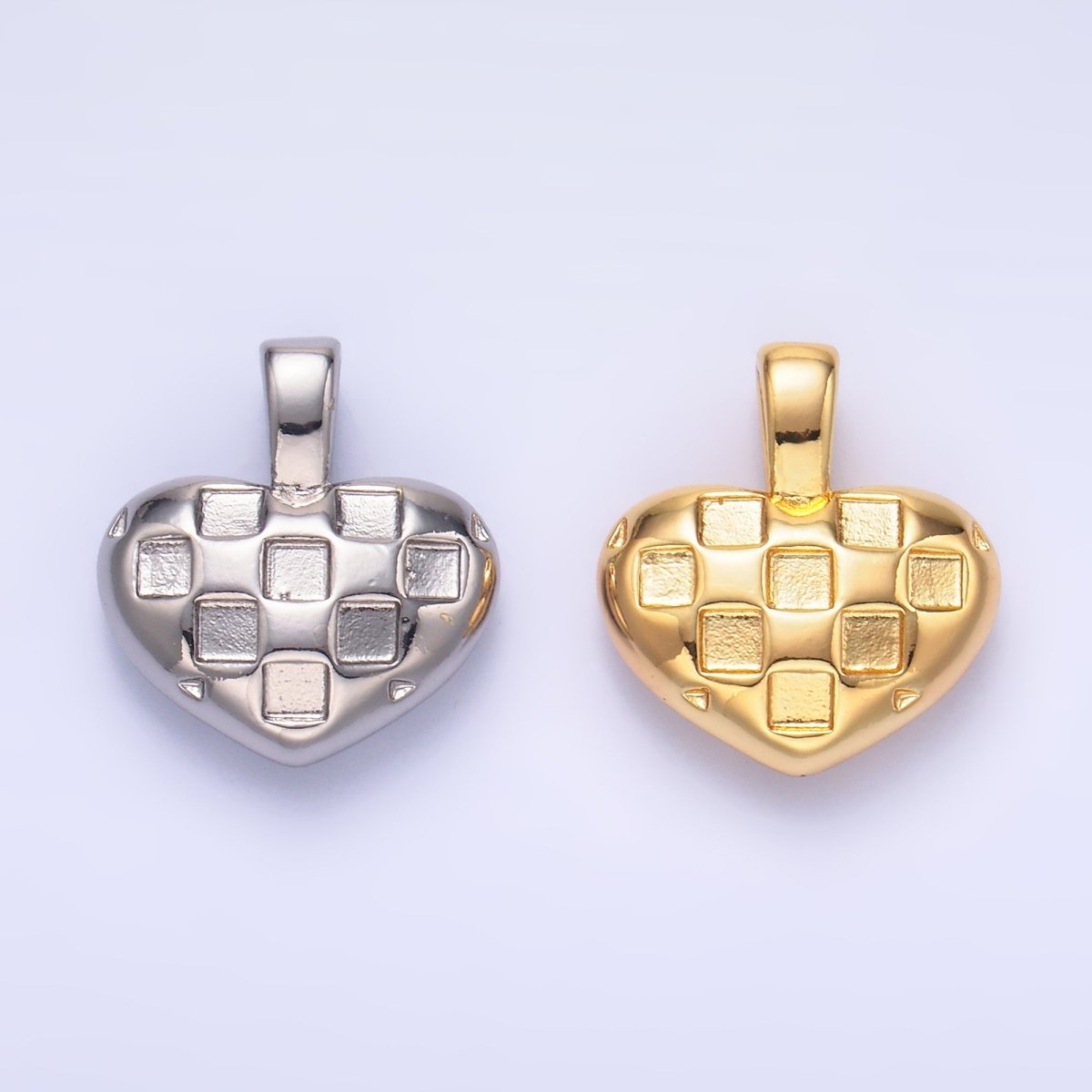 24K Gold Filled Minimalist Checkered Heart Pendant in Gold & Silver | AA1085