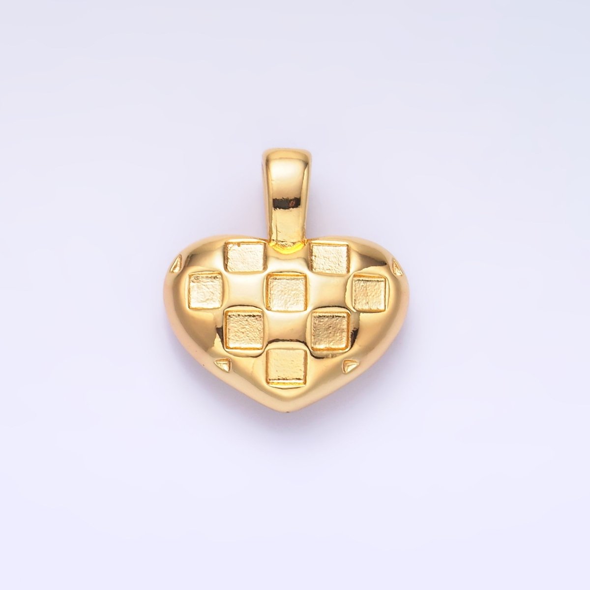 24K Gold Filled Minimalist Checkered Heart Pendant in Gold & Silver | AA1085