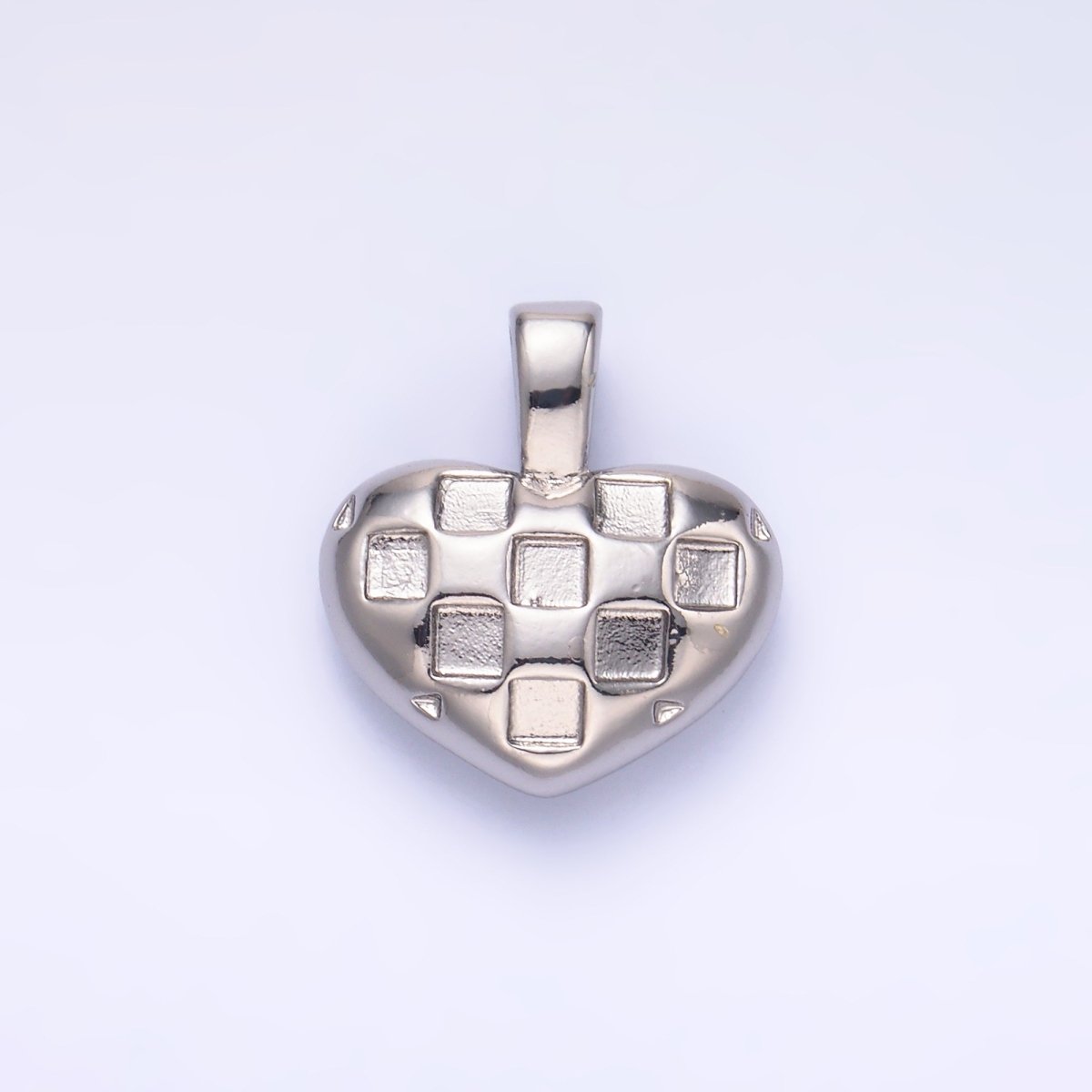 24K Gold Filled Minimalist Checkered Heart Pendant in Gold & Silver | AA1085