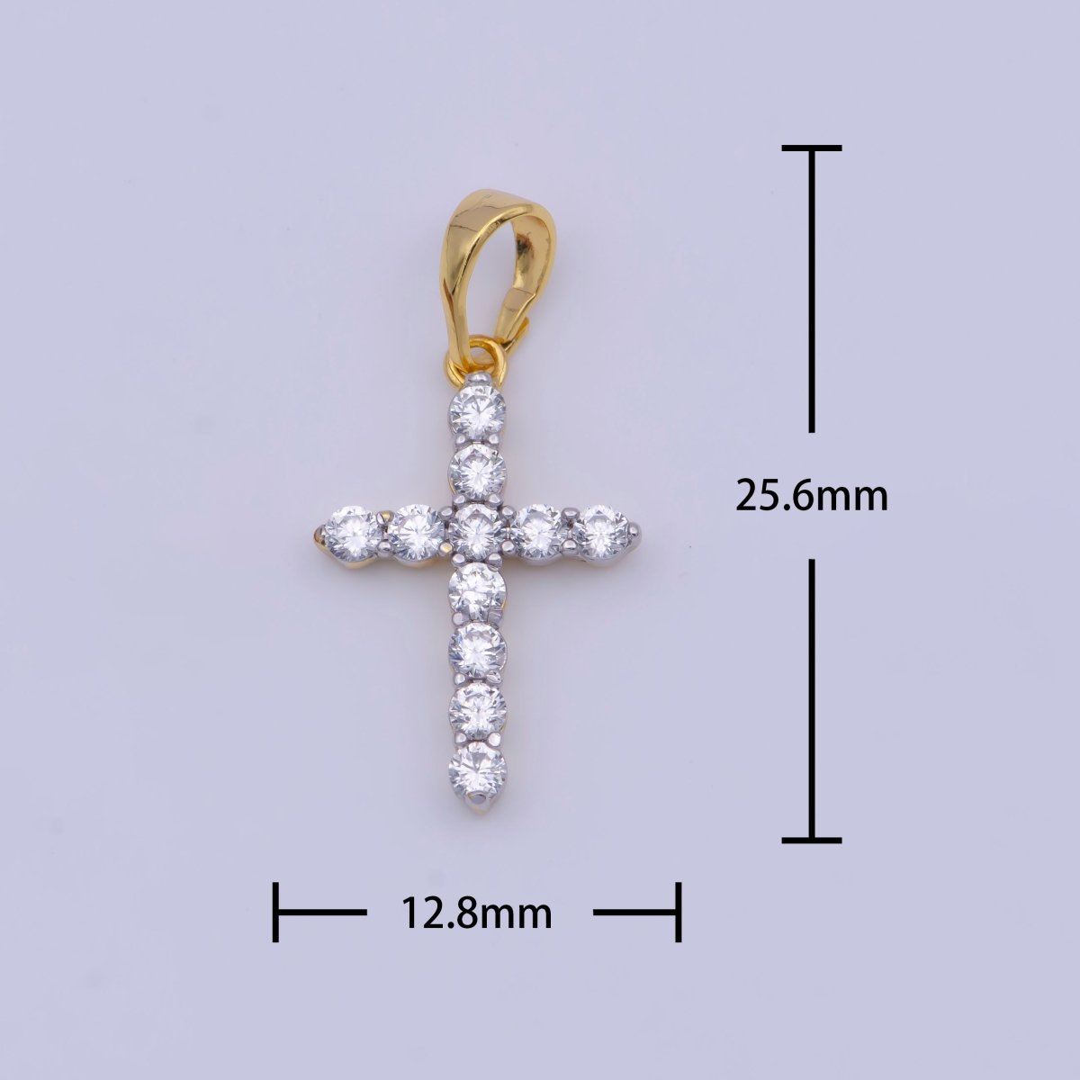 24K Gold Filled Minimalist Clear CZ Cubic Zirconia Cross Religious Pendant | X-527 - DLUXCA