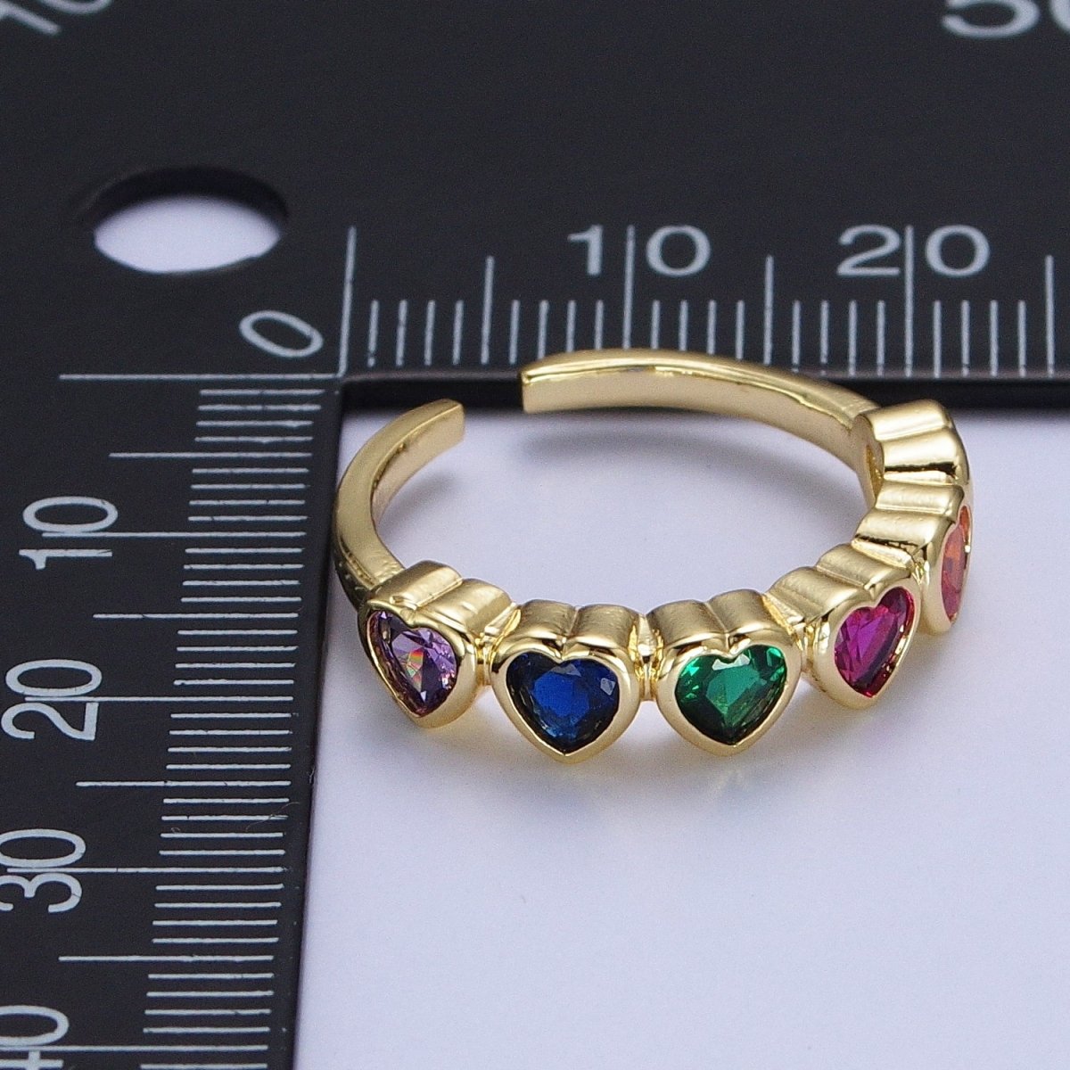 24K Gold Filled Minimalist Colorful Heart Adjustable Ring S-240