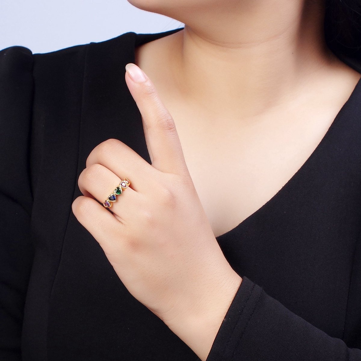 24K Gold Filled Minimalist Colorful Heart Adjustable Ring S-240