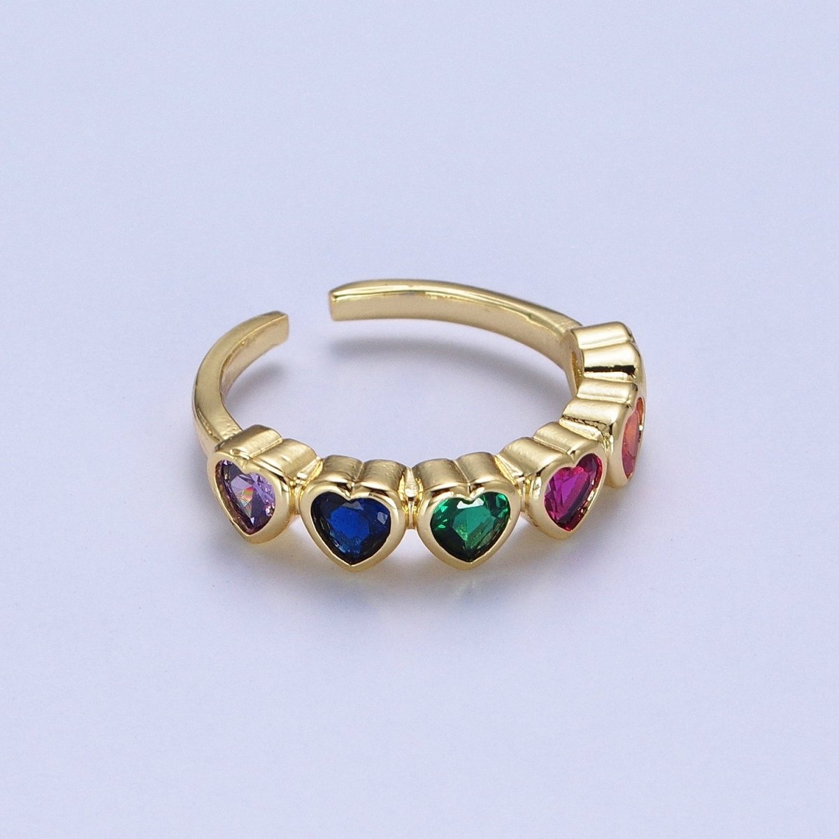 24K Gold Filled Minimalist Colorful Heart Adjustable Ring S-240