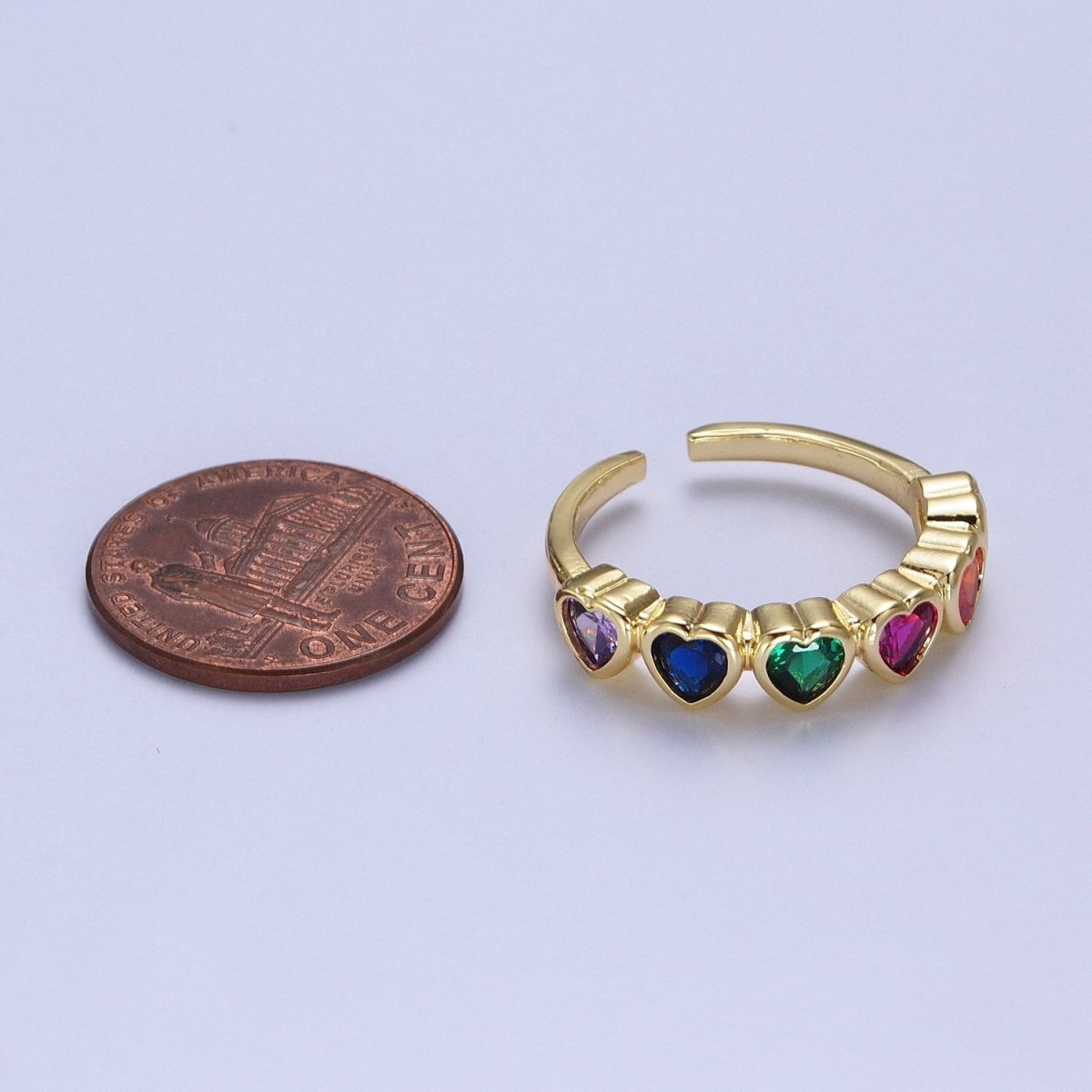 24K Gold Filled Minimalist Colorful Heart Adjustable Ring S-240