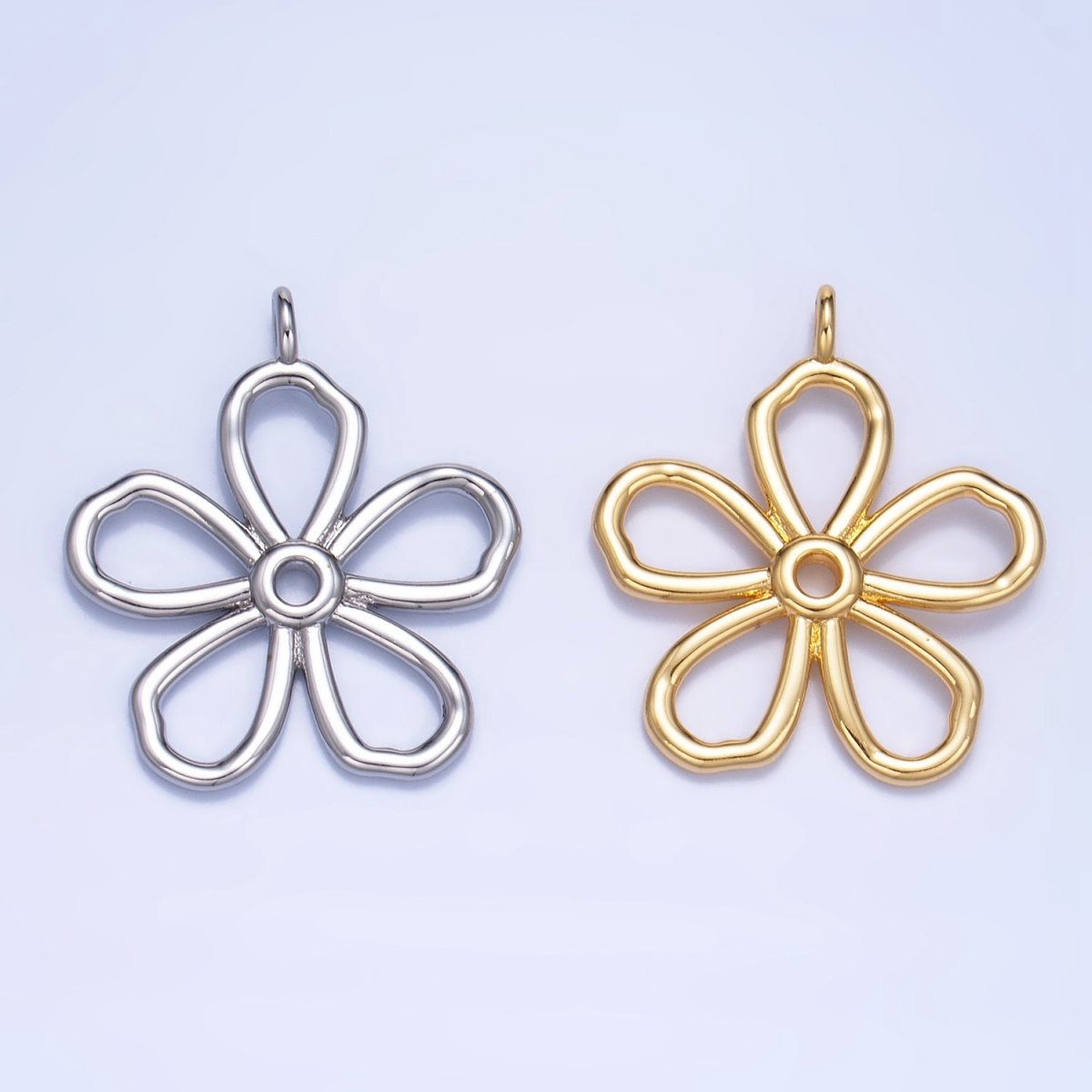 24K Gold Filled Minimalist Flower Pendant in Gold & Silver | AG947