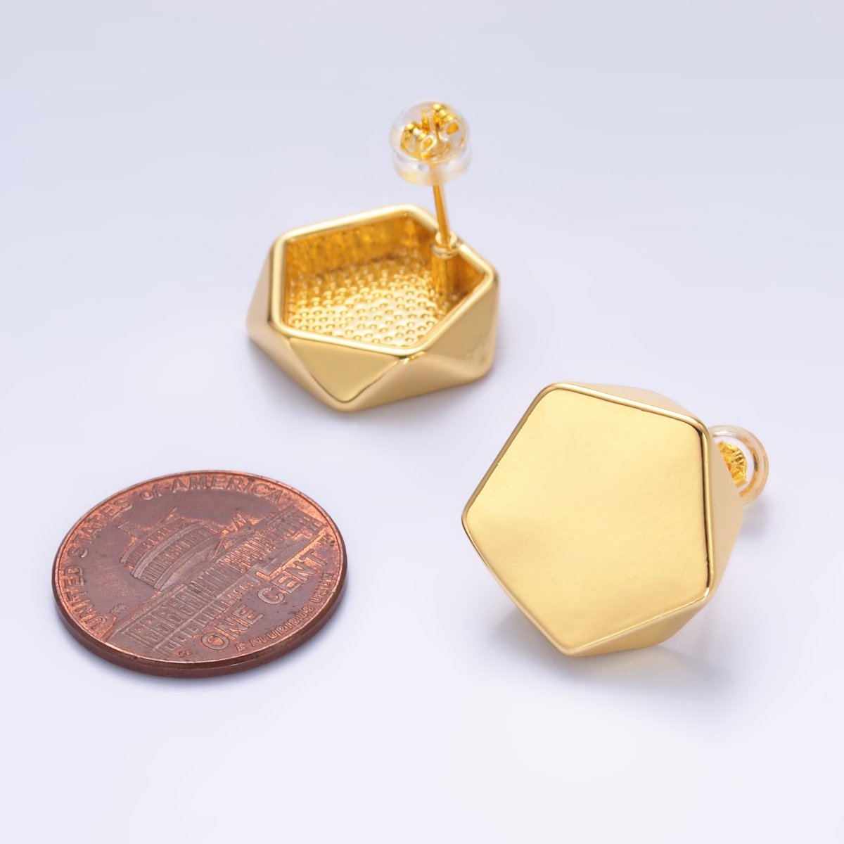 24K Gold Filled Minimalist Geometric Hexagon Stud Earrings | AB649 - DLUXCA
