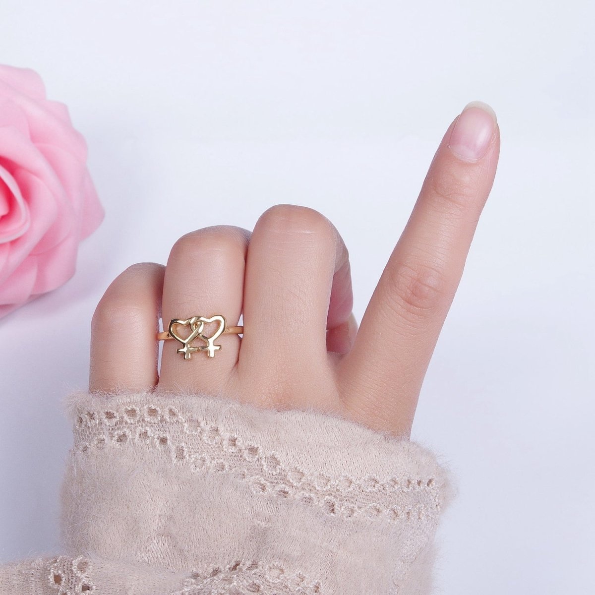 24K Gold Filled Minimalist Heart Lesbian Pride Adjustable Ring S-242