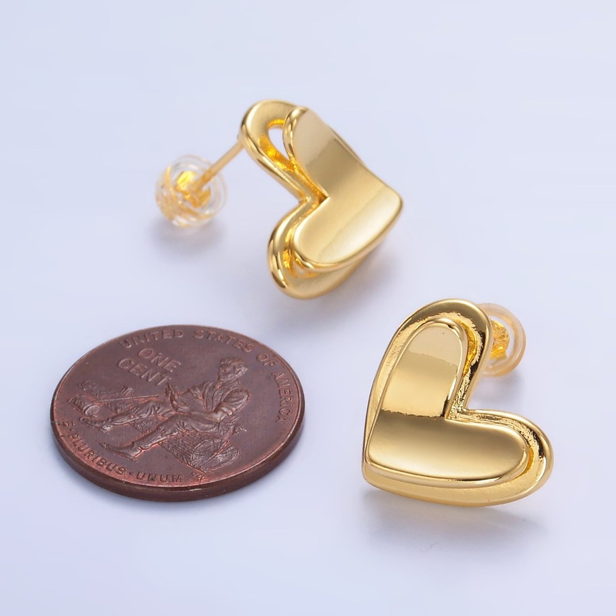 24K Gold Filled Minimalist Heart Stud Earrings in Gold & Silver | AB1411 AB1412