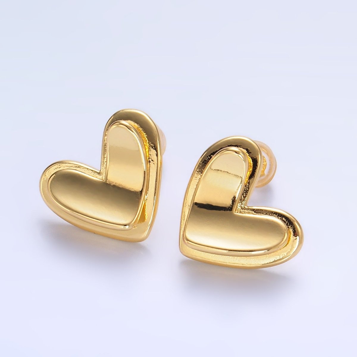 24K Gold Filled Minimalist Heart Stud Earrings in Gold & Silver | AB1411 AB1412