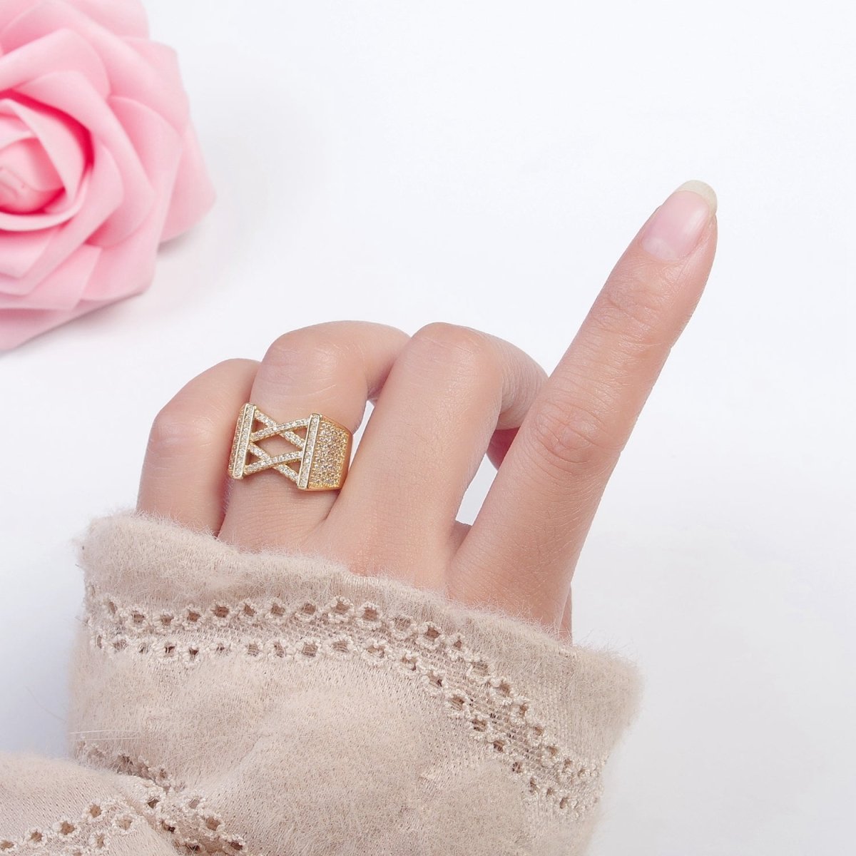 24K Gold Filled Minimalist Micro Pave CZ Signet Ring in Gold & Silver O-2264 O-2265