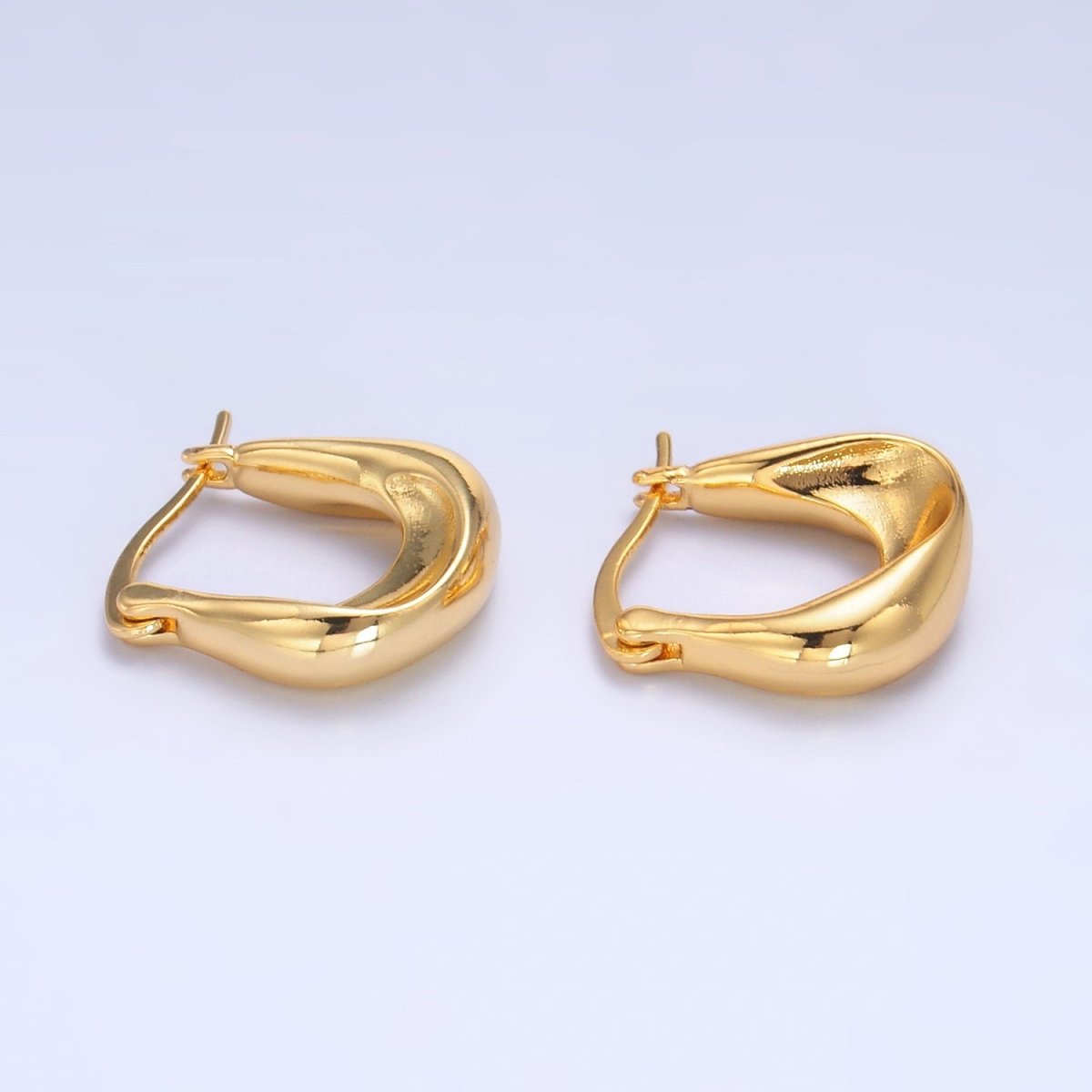 24K Gold Filled Minimalist Molten U - Shaped Latch Hoop Earrings | AB603 - DLUXCA