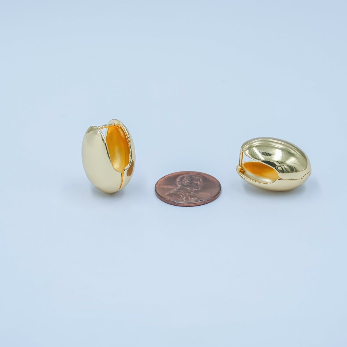 24K Gold Filled Minimalist Oblong Dome Hoop Earrings | AD1202 - DLUXCA