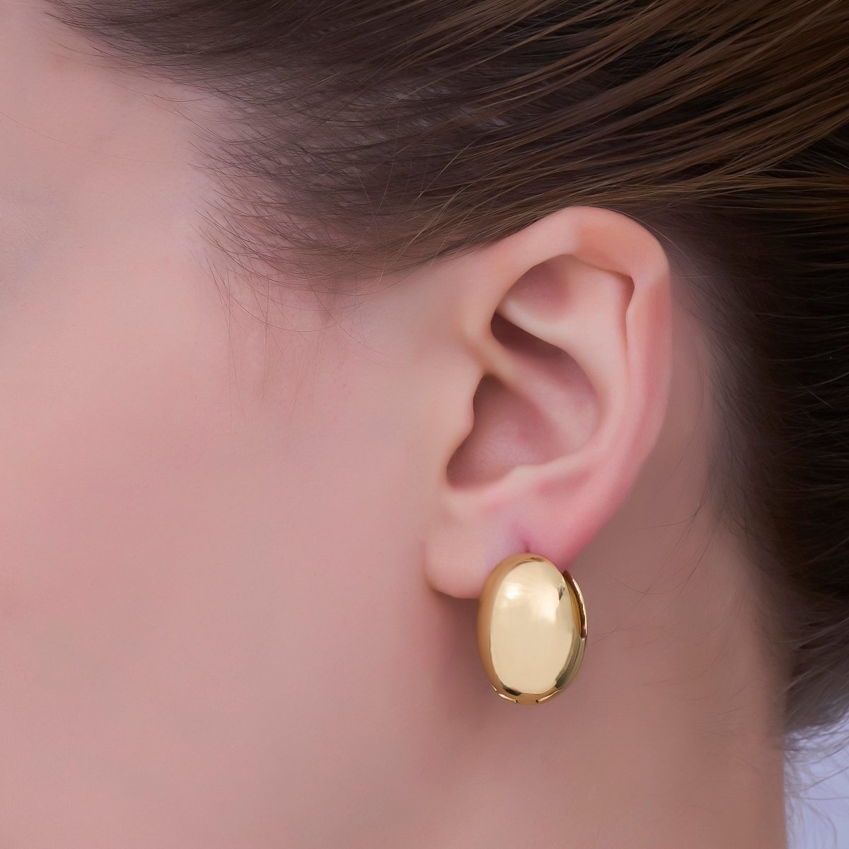 24K Gold Filled Minimalist Oblong Dome Hoop Earrings | AD1202 - DLUXCA