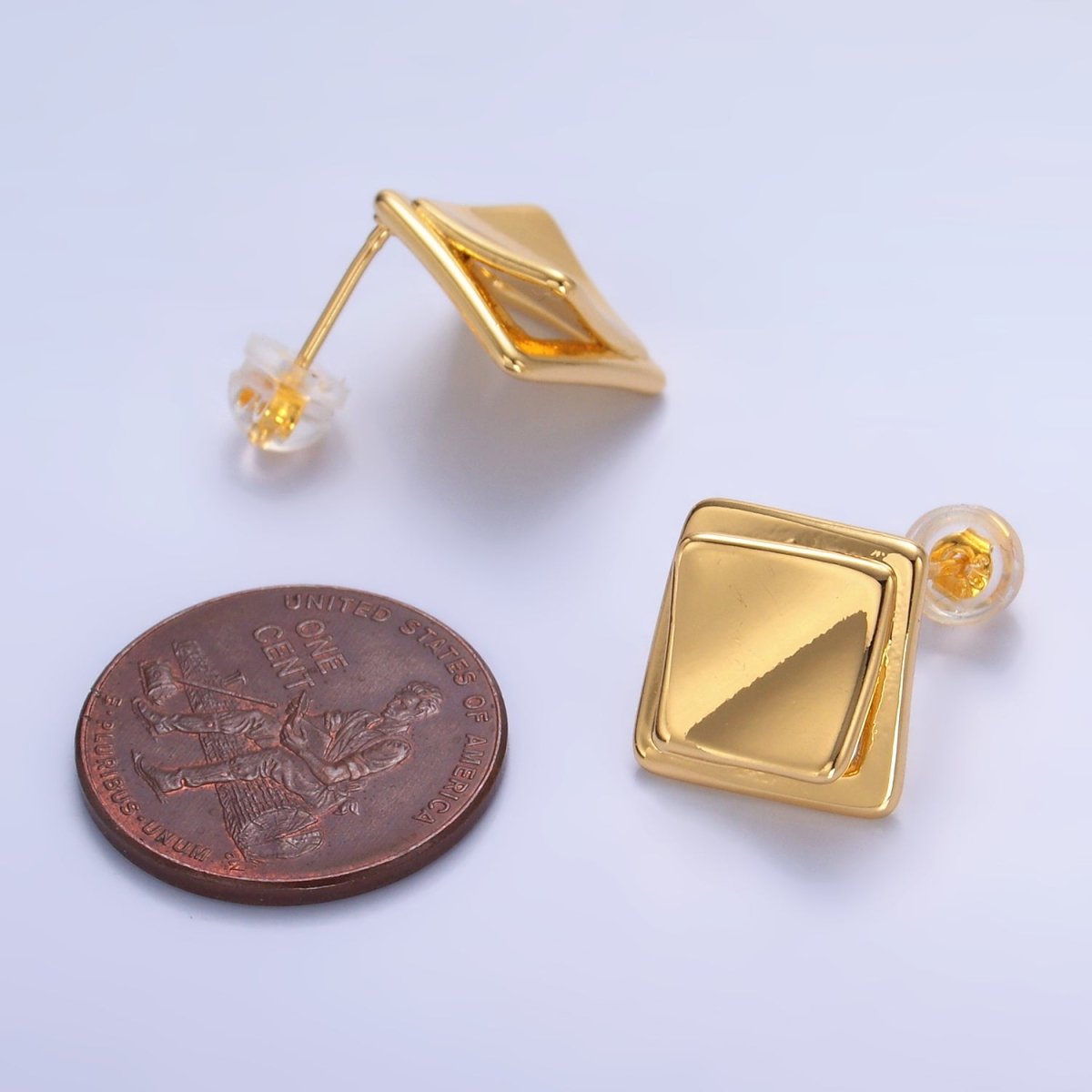 24K Gold Filled Minimalist Rhombus Stud Earrings in Gold & Silver | Q463 Q451