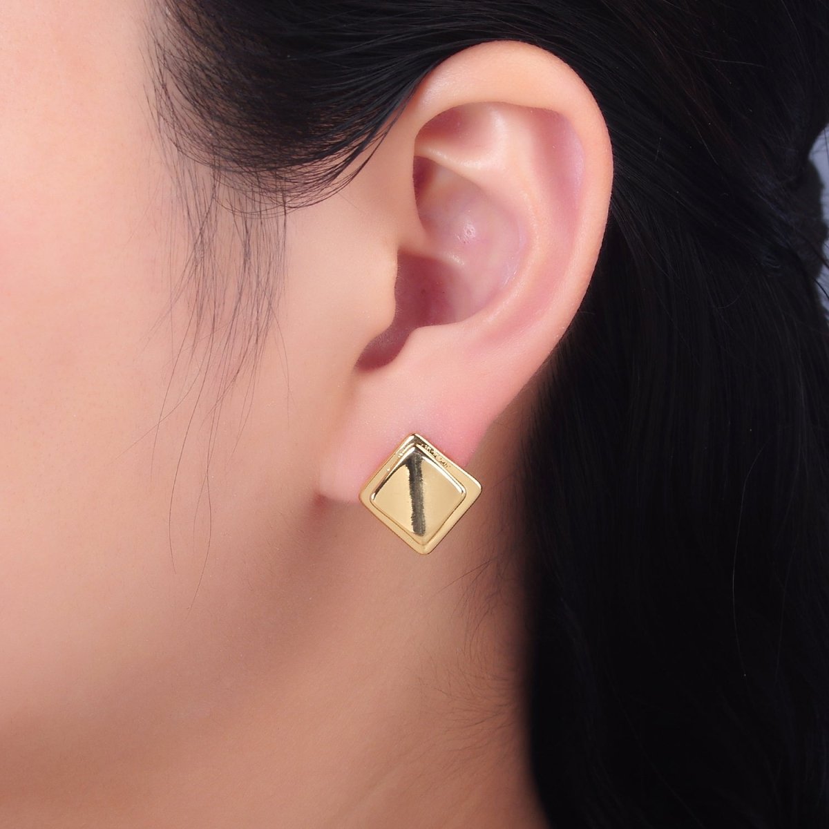 24K Gold Filled Minimalist Rhombus Stud Earrings in Gold & Silver | Q463 Q451