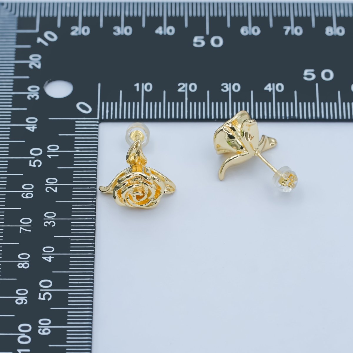 24K Gold Filled Minimalist Rose Flower Stud Earrings | AI433 - DLUXCA