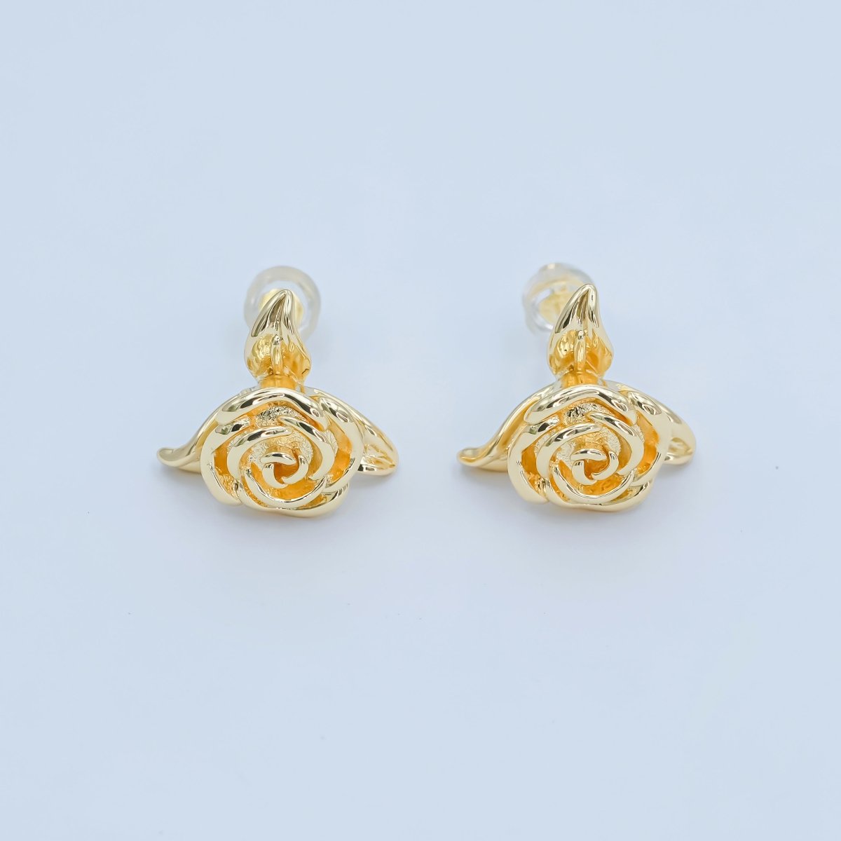 24K Gold Filled Minimalist Rose Flower Stud Earrings | AI433 - DLUXCA