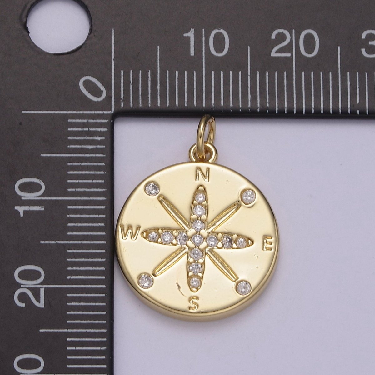 24K Gold Filled Minimalist Travelers Compass Medallion Charm CZ N-847