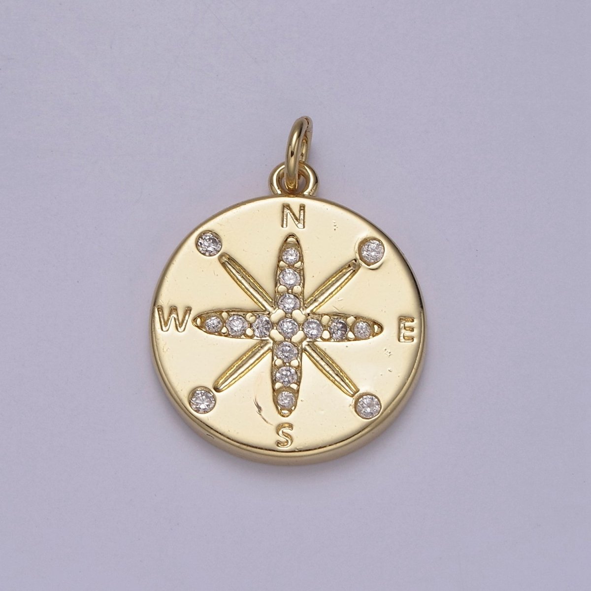 24K Gold Filled Minimalist Travelers Compass Medallion Charm CZ N-847