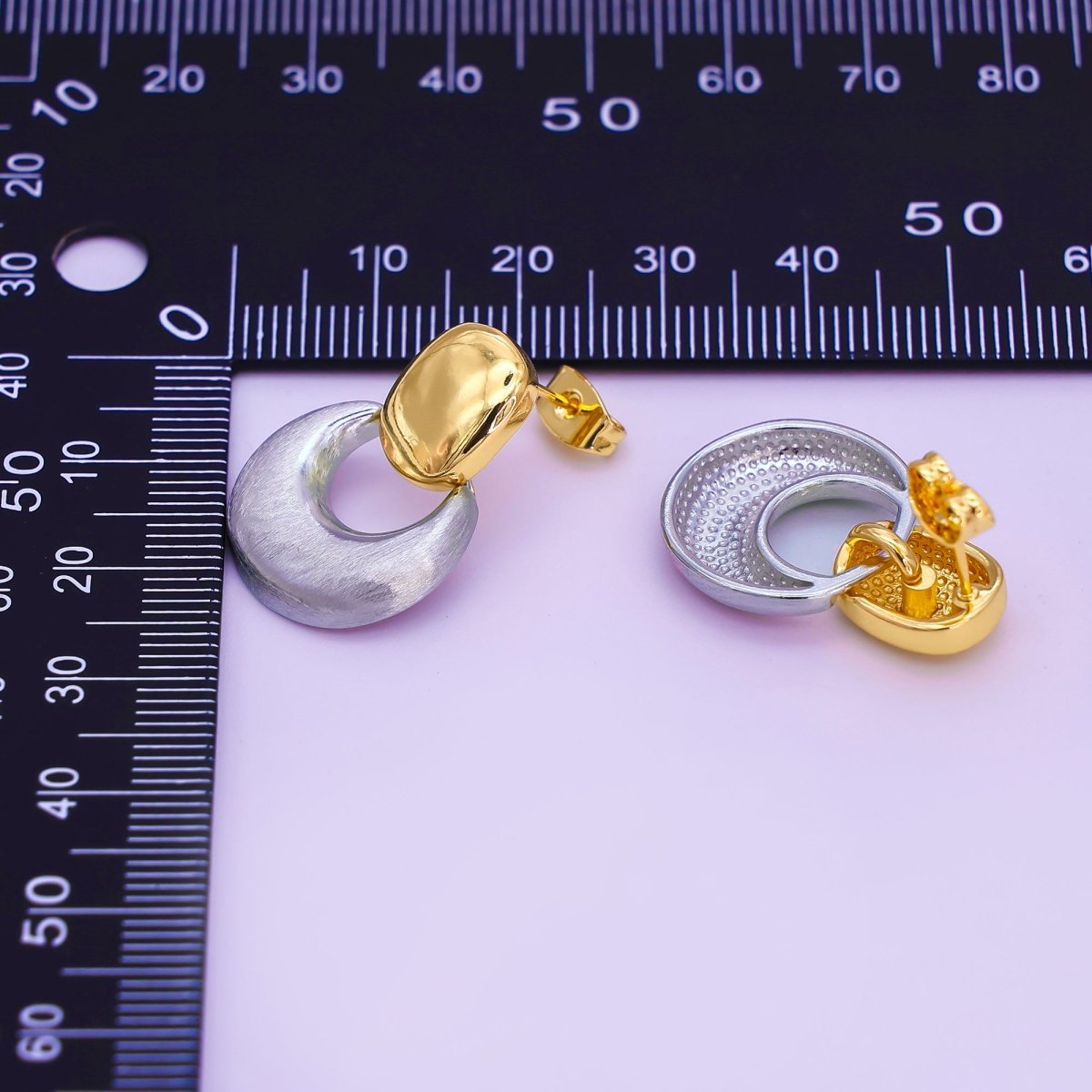24K Gold Filled Mixed Metal Chubby Door Knocker Drop Stud Earrings | AB885 - DLUXCA