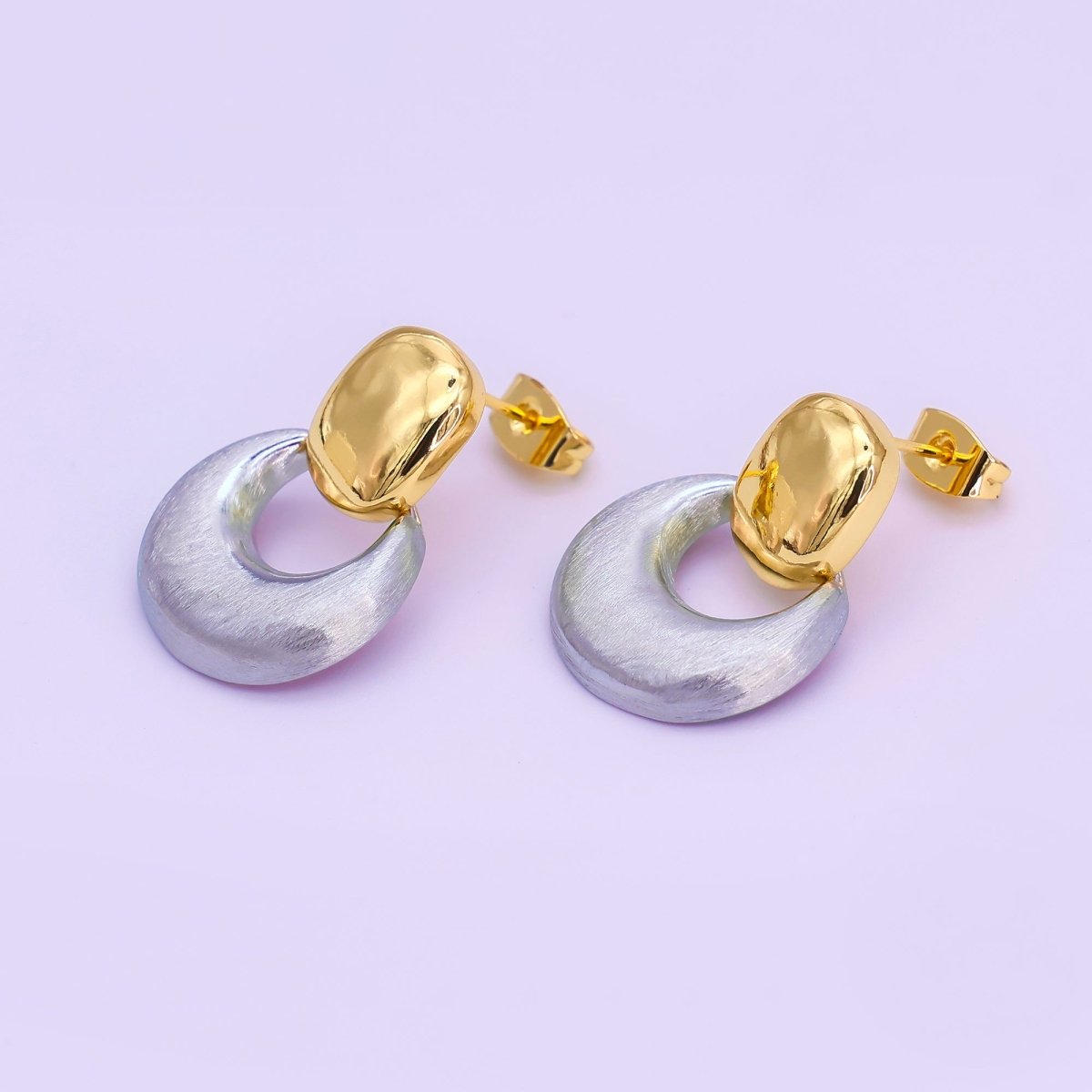24K Gold Filled Mixed Metal Chubby Door Knocker Drop Stud Earrings | AB885 - DLUXCA
