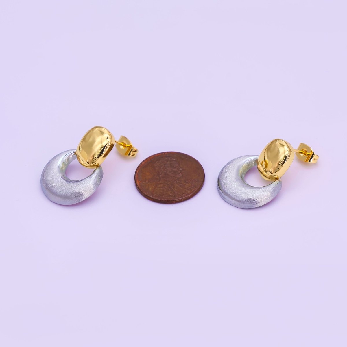 24K Gold Filled Mixed Metal Chubby Door Knocker Drop Stud Earrings | AB885 - DLUXCA