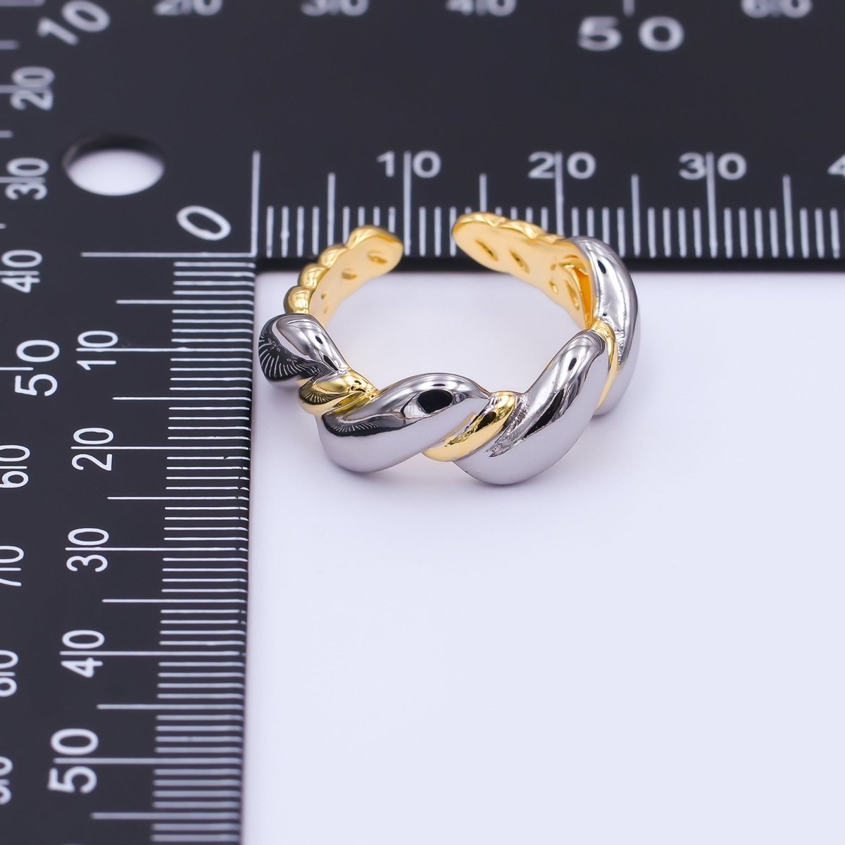 24K Gold Filled Mixed Metal Croissant Flat Ring | O998 - DLUXCA