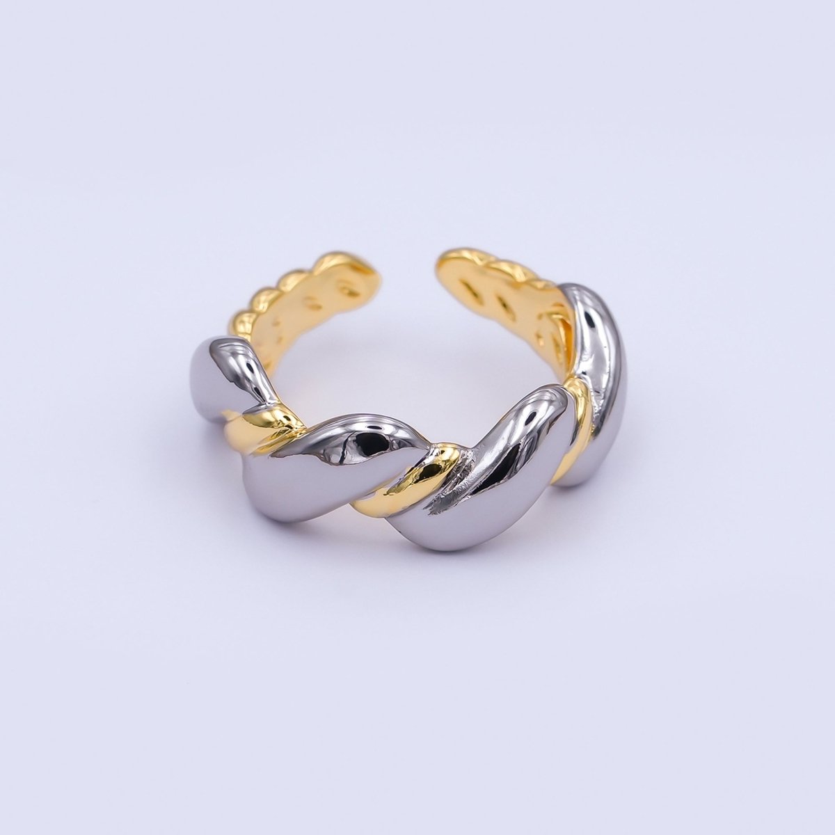 24K Gold Filled Mixed Metal Croissant Flat Ring | O998 - DLUXCA