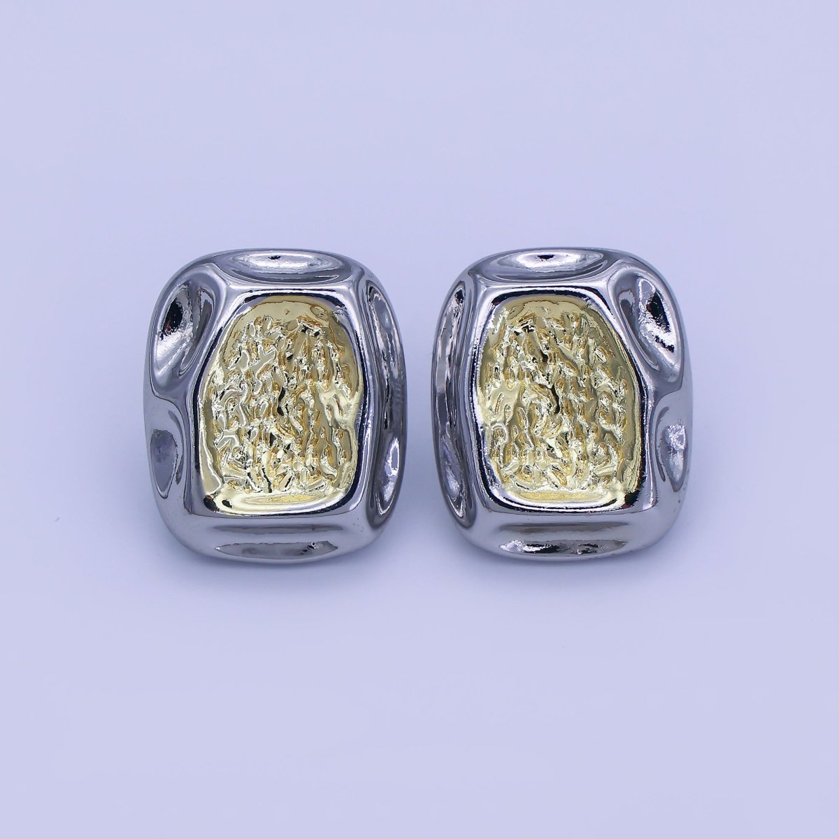 24K Gold Filled Mixed Metal Molten Rectangular Stud Earrings | V278 - DLUXCA