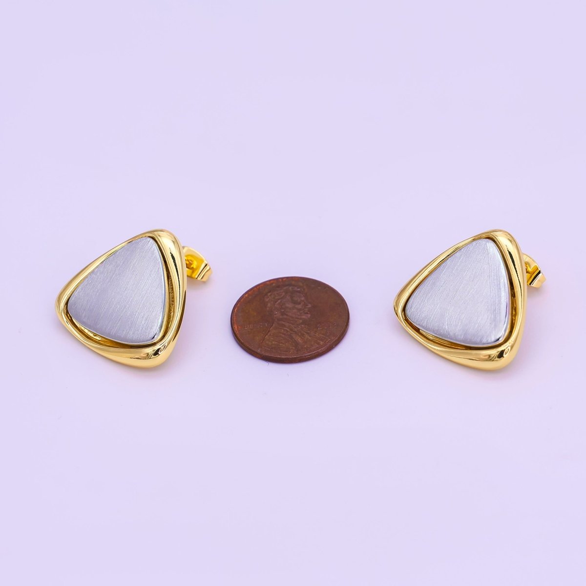 24K Gold Filled Mixed Metal Triangle Molten Stud Earrings | AB963 - DLUXCA