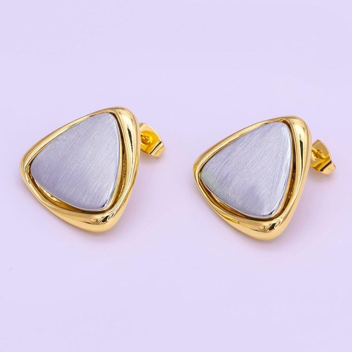 24K Gold Filled Mixed Metal Triangle Molten Stud Earrings | AB963 - DLUXCA