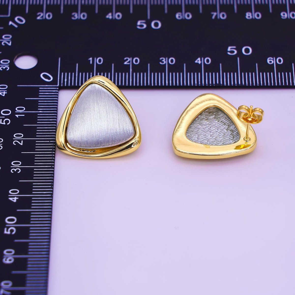24K Gold Filled Mixed Metal Triangle Molten Stud Earrings | AB963 - DLUXCA
