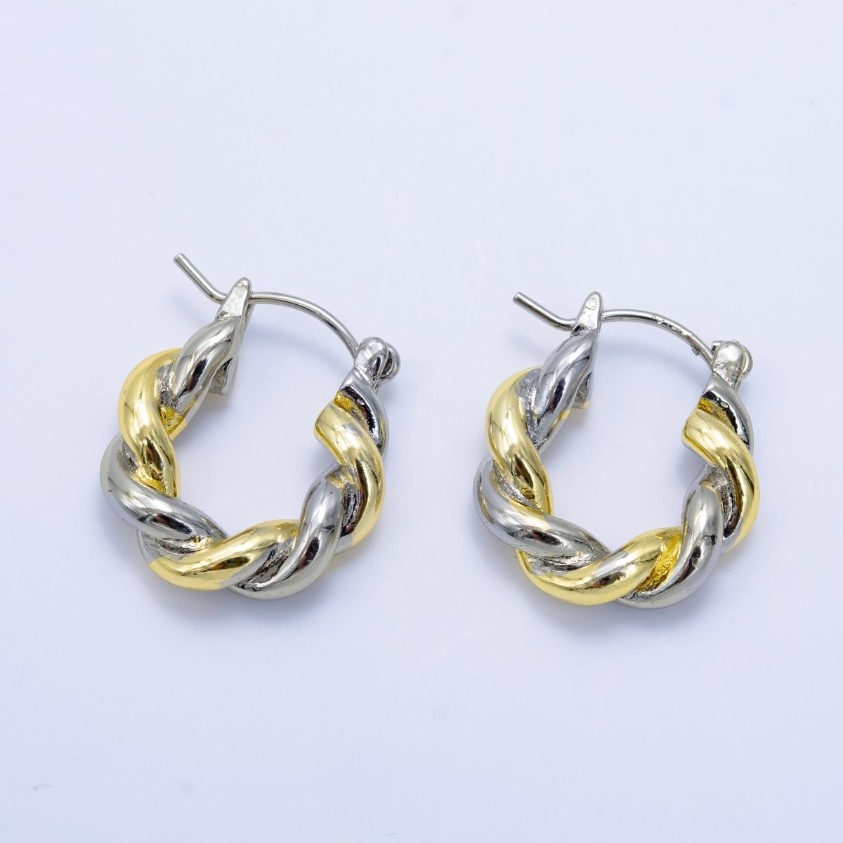 24K Gold Filled Mixed Metal Twist Hook Earring | V107 - DLUXCA